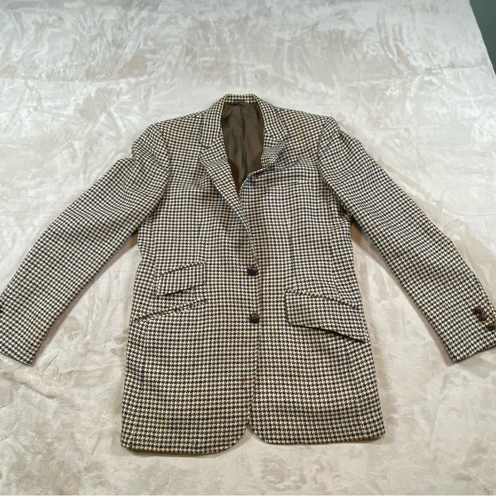 Vintage 70s Raleigh's Wool Houndstooth Blazer - 43R Sport Coat Tan Some Wear